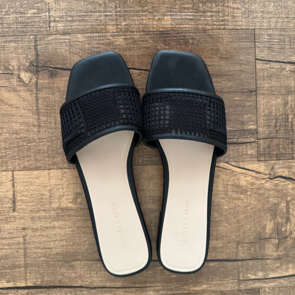 Charles & Keith Black Mesh Mules